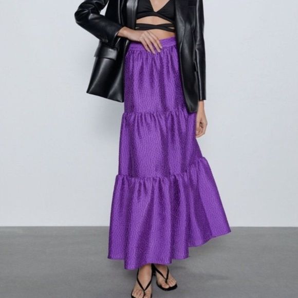 Zara Purple Tiered Skirt - Picture 1 of 8